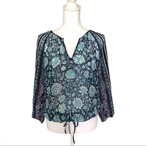 Lucky Brand Floral Printed Peasant Blouse Small